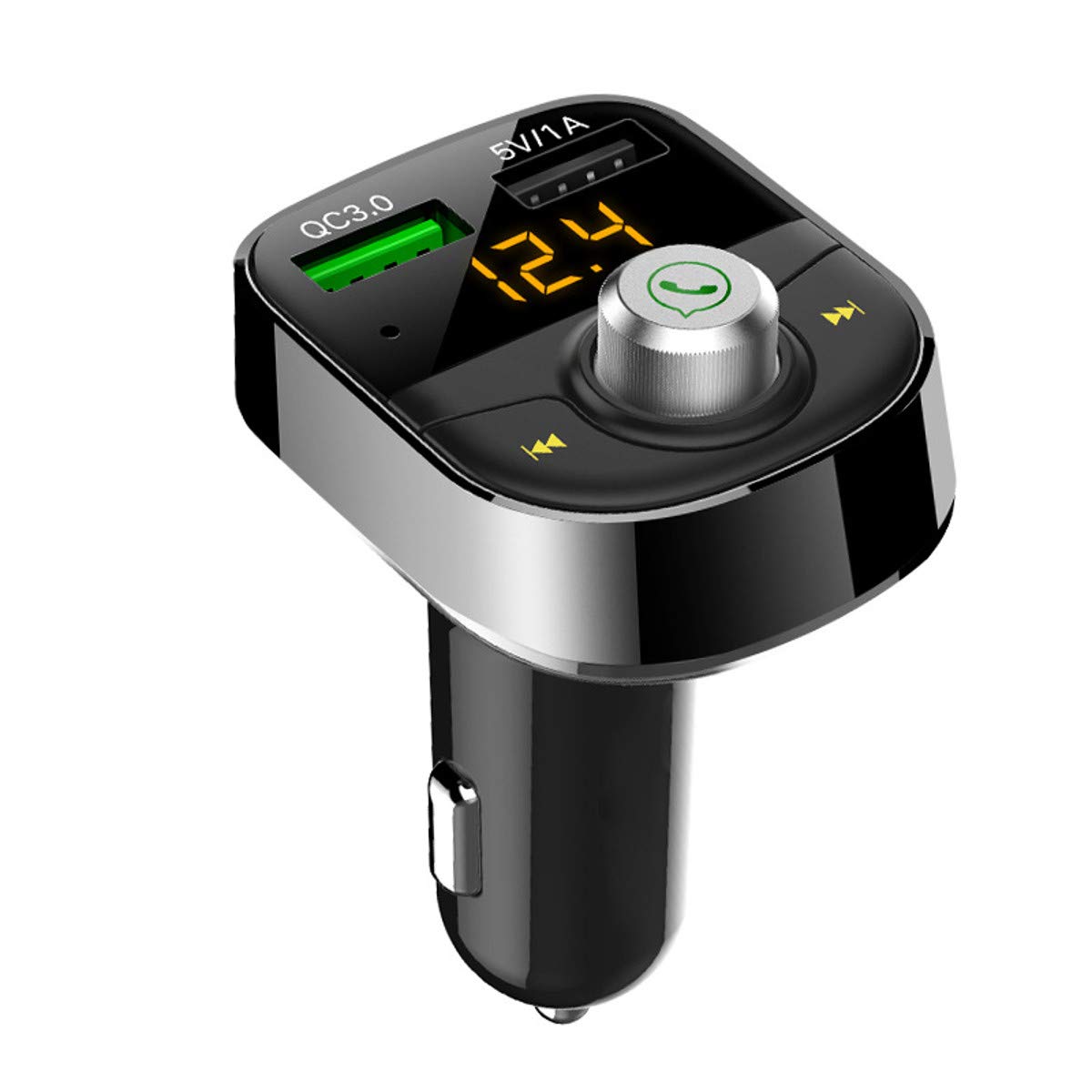 YONGYAO 12V-24V Bluetooth Coche Reproductor de MP3 Puerto USB Dual QC 3.0 Cargador rápido LED Advertencia de Voltaje de Pantalla Llamada Manos Libres U Disco Música-Plata