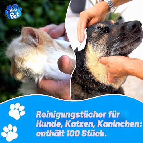 Nice Pet Mehrzweck-Reinigungstücher für Hunde und Katzen, duftende Formel mit Chlorhexidin, Packung mit 100 feuchten Tüchern