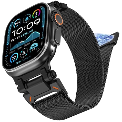 WINGLE Magnetic Mesh Loop for Apple Watch Band Ultra 4/3/2/1 49mm 46mm 45mm 44mm 42mm Men Series 12 11 10 9 8 7 6 5 4 SE 3 2 1, iWatch Mesh Milanese Loop with Rugged Stainless Steel Connector, Black - image 1