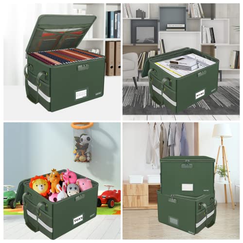 Engpow File Box With Lock, Fireproof Document Box With Zipper Lid,Collapsible File Storage Organizer Box Filing Box With Handle,Portable Home Office Safe Box For Hanging Letter/Legal Folder,Green #TOP1