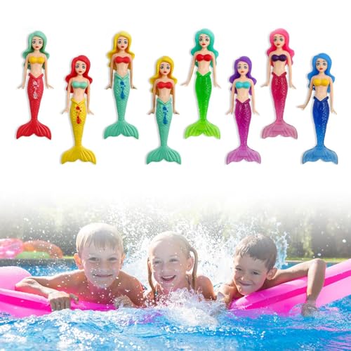 HJIAMA 8 Piezas Juguetes Agua Niños, Juguete Piscina, Plástico Juegos Agua, Incluidas 4 Nuevas Sirenas Juguetes Transparentes, para Buceo, Natación, Decoración