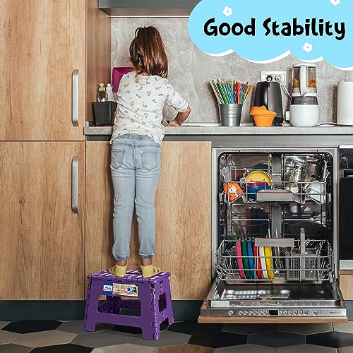 Image of ACKO Folding Step Stool 9 Inch 300 lb Capacity, Plastic Foldable Step Stools for Kids and Adults, Folding Stools Suitable for Kitchen, Stepping Stool with Handle Purple 1PC