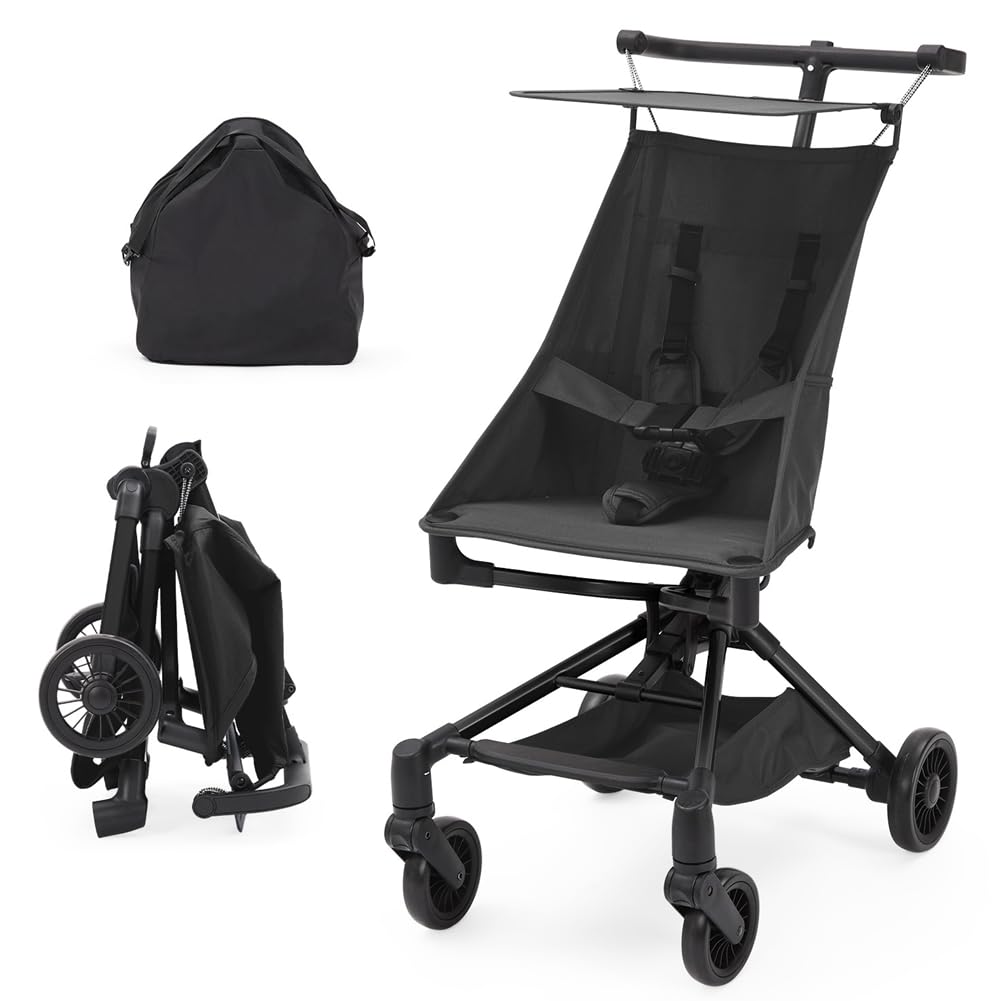 Ultra Leichter Buggy Kinderwagen, nur 4,8kg klappbarer Reisekinderwagen, 5-Punkt-Sicherheitsgurt 6-36 Monate, Sportwagen All Terrain mit Sonnen und Regenverdeck, 0° - 180° Sitzbuggy - Schwarz