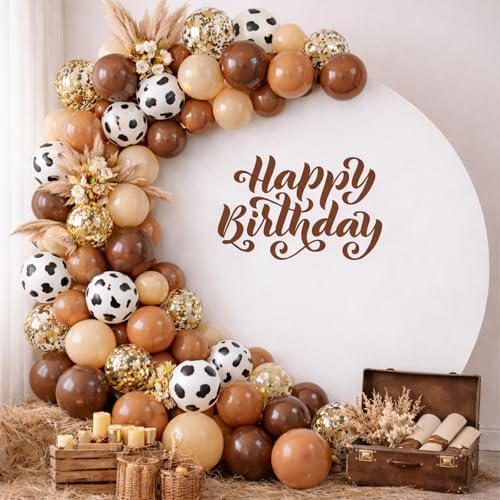 Image of Brown Western Balloons - 52pcs 12 Inch Coffee Light Brown Tan Nude Gold Confetti Cow Print Latex Balloons for Boy Cowboy Western Decor Birthday Farm Country Baby Shower Party Decorations