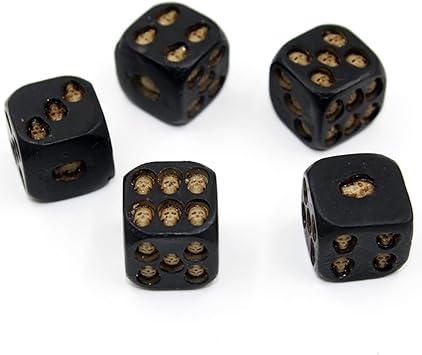 Skull Dice, 5Pcs Six-Sided, Black Resin, Hexahedron, Halloween