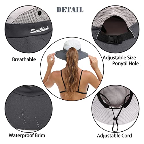 Image of Womens Summer Sun Hat Beach Hat Wide Brim Outdoor UV Protection Hat Foldable Cool Mesh Ponytail Bucket Hat