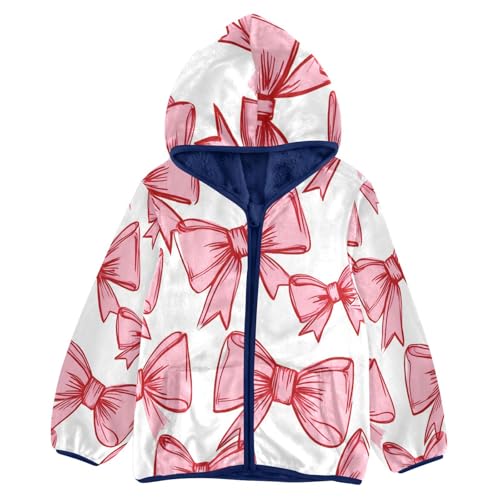 Pink Bows on White Toddler Fleece Jacket Girl Boys Hooded Fleece Jacket Coat Warm Outwear Zip-up 3-10T