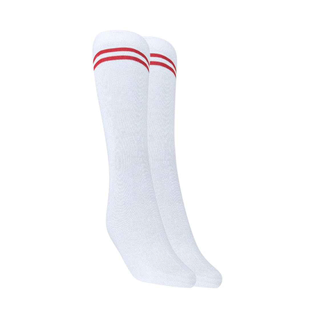 MUKHAKSH (Pack of 5 Pairs = 10 Socks Girls Kids White Socks with Red Stripes Border Lining White with Red Stripes Calf Length