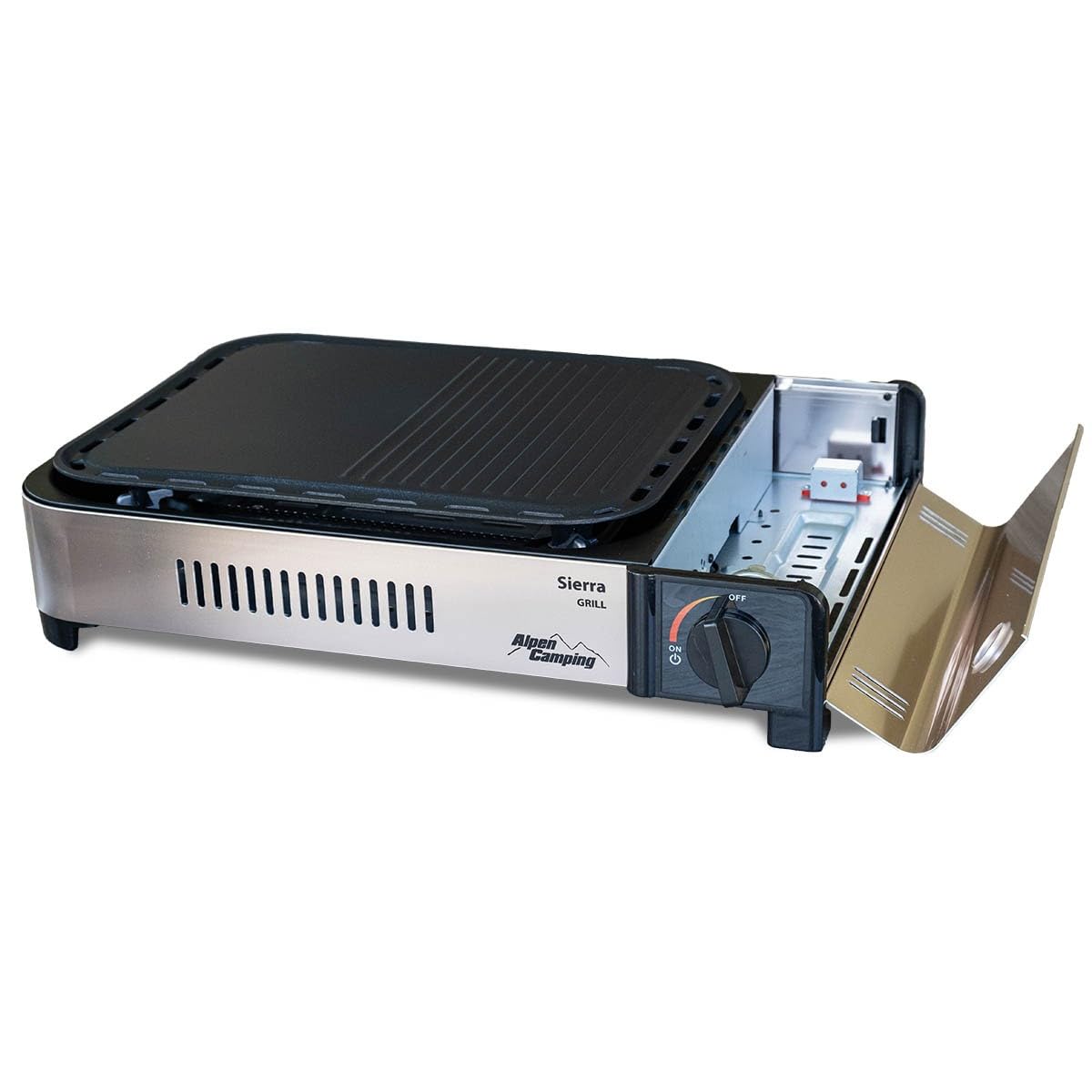 ALPEN Plancha/Grill Gaz Portable Multifonction 2100W, Allumage Piézo, Répartition Uniforme, Récupérateur Graisse, Mallette Transport Inclus - Balcon, Camping