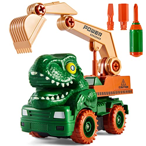 TOEY PLAY Camion Excavadora Juguete, Camión de Juguete de T-Rex, Desmontar Camiones Grandes con Destornilladores, Dinosaurio Excavator, Vehículos de Construcción para 3+ Años Niños Cover