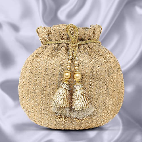 Image of Peora Embroidered Potli Bag for Women Handmade Ethnic Purse Evening Handbags Stylish Bridal Fashion Clutch Bag Gift for Girls (P80C)
