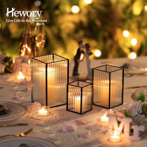 Hewory Black Hurricane Candle Holder: 6 PCS Ribbed Hurricane Glass Candle Holders for Pillar Candles, Square Pillar Candle Holders for Table Centerpiece Wedding Christmas, Home Decor for Kitchen Patio by Hewory - Image 4