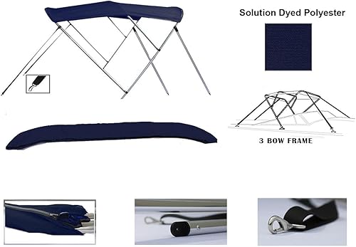 Miniatura 2 de SBU Parte superior Bimini de aluminio azul marino de 3 arcos compatible con Monterey 248 LS MONTURA/Sport BR I/O W/O Tower W/SWPF para modelos años