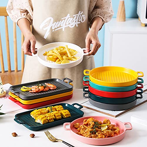 Amosfun Ceramic Baking Dish Round Baking Pans Casserole Dish 8 Inch Lasagna Pans Oven Cookware Bakeware for Kitchen Cake Dinner Cooking Serving Yellow - Image 2