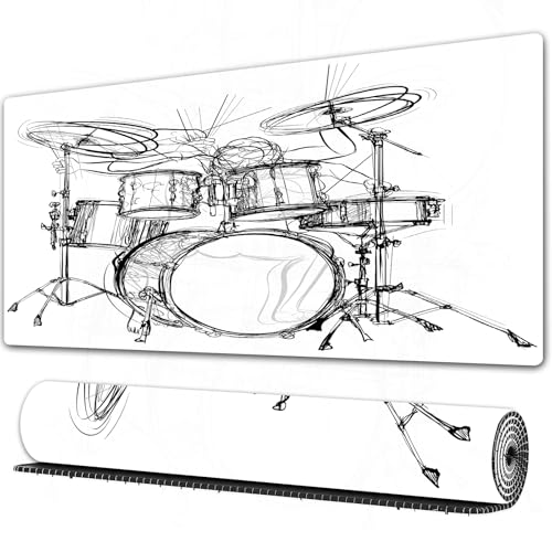 FEHWI - FEHWI Grand Tapis de Souris de Jeu avec Bords surpiqués et Dos antidérapant,sous-Main pour Clavier et Souris,Dessin de Musique Rock, gribouillage, Croquis, Style, Batteur, Inspiration,90×40 cm