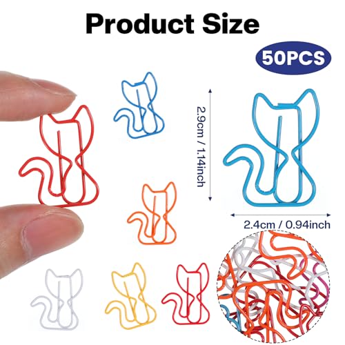 Ymapinc 50 Stück Katze Büroklammern Cute Büroklammern Motiv Metall Büroklammer Geschenke für Katzenliebhaber Bürobedarf Aktenklammer Lesezeichen(2,9 x 2,4cm)