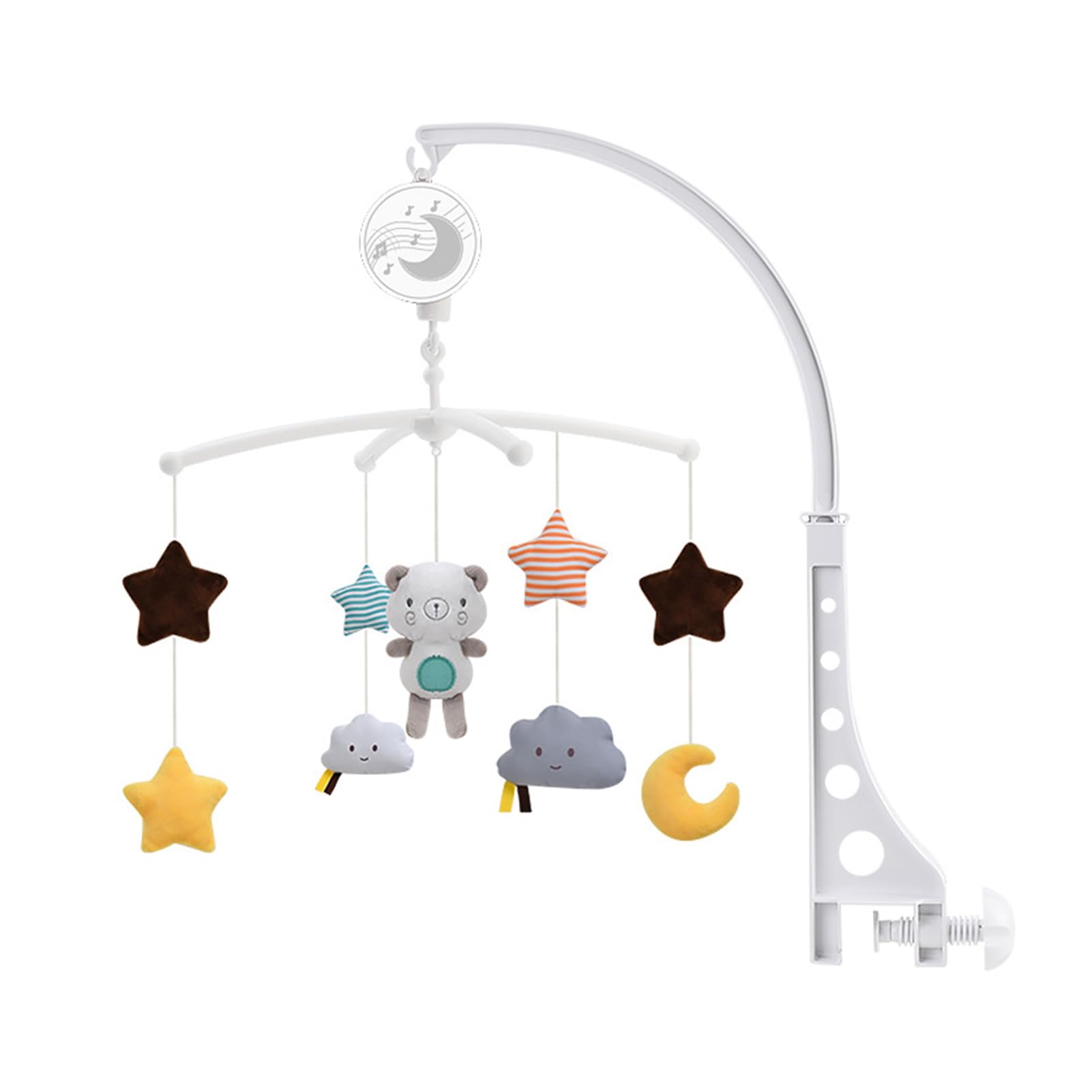 Musical Baby Mobile for Cot and Stroller, Rotating Nursery Toy with Soothing Melodies, Soft Plush Hanging Rattles, Portable Wind Chime fits Newborns, Soft Neutral Bear