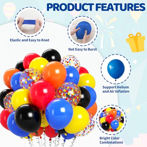 Image of Biapian Race Car Balloons Set, 60 Pcs Cars Party Decorations, 12 Inch Colorful Confetti Royal Blue Red Yellow Orange Black Party Balloon for Boys Kids Race Car Themed Birthday Baby Shower Decorations