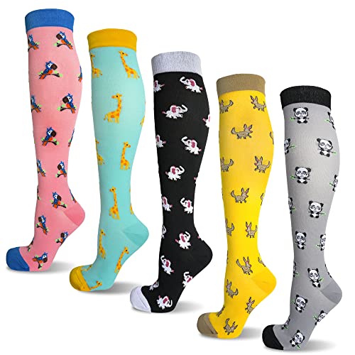LEOSTEP 5 Paar Kompressionsstrümpfe für Damen und Herren Bunte Kompressionssocken mit 15-25 mmHg Stützstrümpfe für Sport Medizin Laufen Reisen Flug Schwangerschaft Krankenschwester