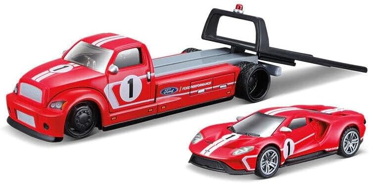 2018 GT #1 Heritage Edition with Flatbed Truck Red with White Stripes Elite Transport Series 1/64 Diecast Model Cars by Maisto 15108-21C