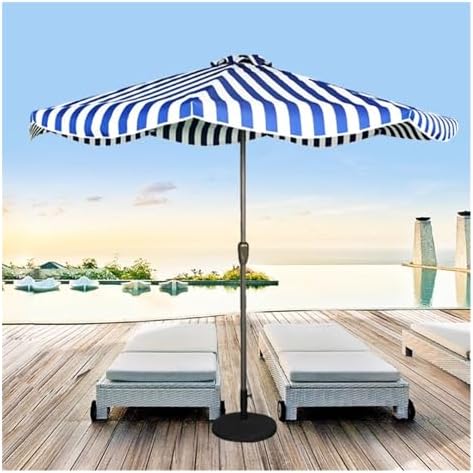 9 Ft Outdoor Patio Umbrella - Waterproof, Wind-Resistant, Fade-Resistant, Easy Crank, Striped Canopy - Ideal for Garden, Balcony, Market, Beach, and Events