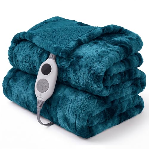 Image of Westinghouse Electric Throw Blanket, Faux Fur Heated Blanket with 6 Heating Levels & 2-10 Hours Auto Off, Soft Cozy Sherpa Heated Blanket Washable Blanket (50 inch x 60 inch Throw Size, Green)