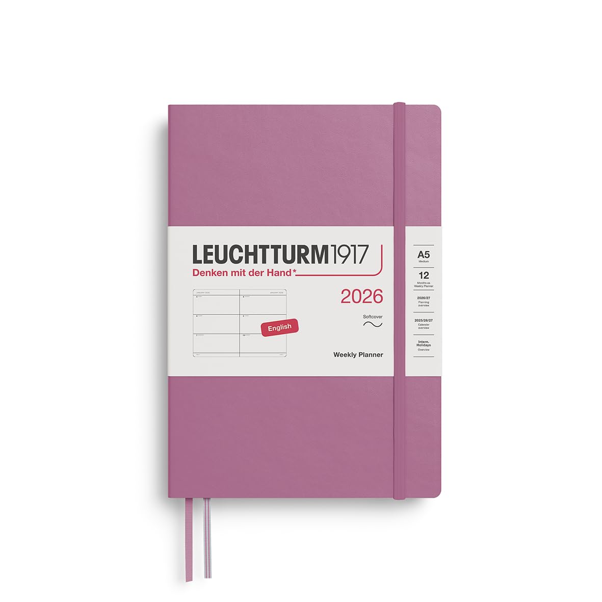 LEUCHTTURM1917 372737 Weekly Planner Medium (A5) 2026, 12 Months, Softcover, Dusty Rose, English