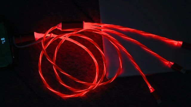 Image of AYI 6 in 1 USB LED Charging Cable, 39in Dynamic Flowing Light Cord, Flexible PVC Tangle-Free Wire, Smart Chip with Trickle Charge, Universal Data Sync Cable for Phones, Tablets, and More, Red.