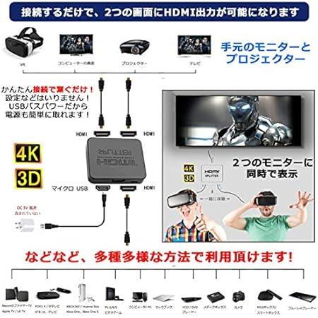 Amazon Babblecom Hdmi分配器 Hdmi スプリッター 1入力2出力 2台 4k フルhd 3d 分配 同時出力 Av ブルーレイ ゲーム Ps4 Pc Babblecom Avセレクター