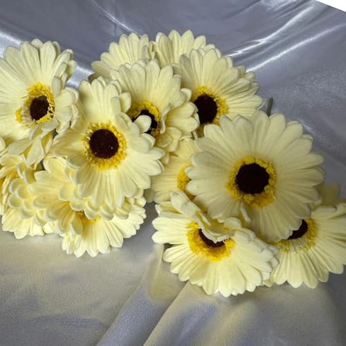 Image of Garden Art Artificial 5 Pcs Gerbera Flower Sticks, 33 cm, RealTouch Natural Looking | Silicone Decorative Bunch for Home GAAGFB-1H-33W (White)