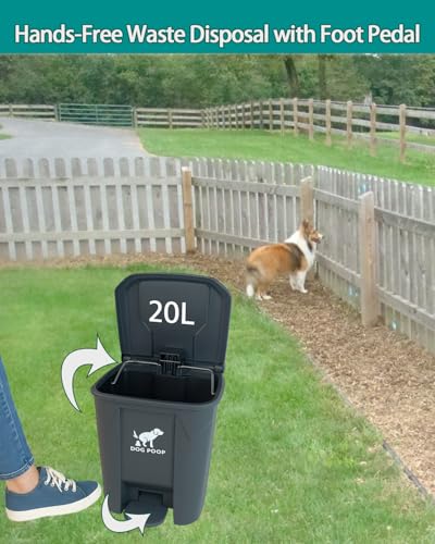 Image of Large Dog Poop Trash Can Outdoor 20L / 5.3 Gallon - Waterproof Pet Waste Station with Foot Pedal, Removable Inner Bucket & 100 Bags for Backyard Garden Odor Control