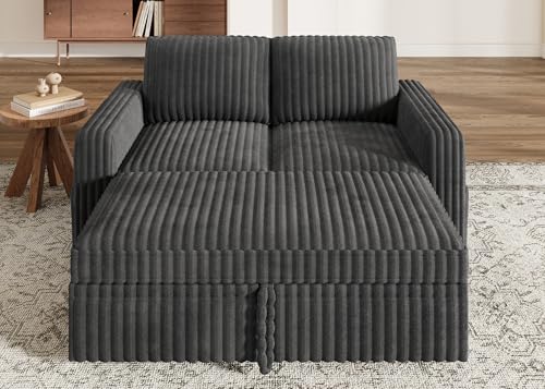 Image of HONBAY Modular Pull Out Sofa Bed,Corduroy Loveseat, Couches for Living Room,Dark Grey