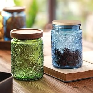   ANSQU-Blue-Glass-Jar-237-FL-OZ-Vintage-Glass-Canister-with-Airtight-Lid-Candy-JarSugar-Container-for-Kitchen-Pantry-Coffee-Tea-Cookie-Decorative-Jars-Holds-Bath-Salt