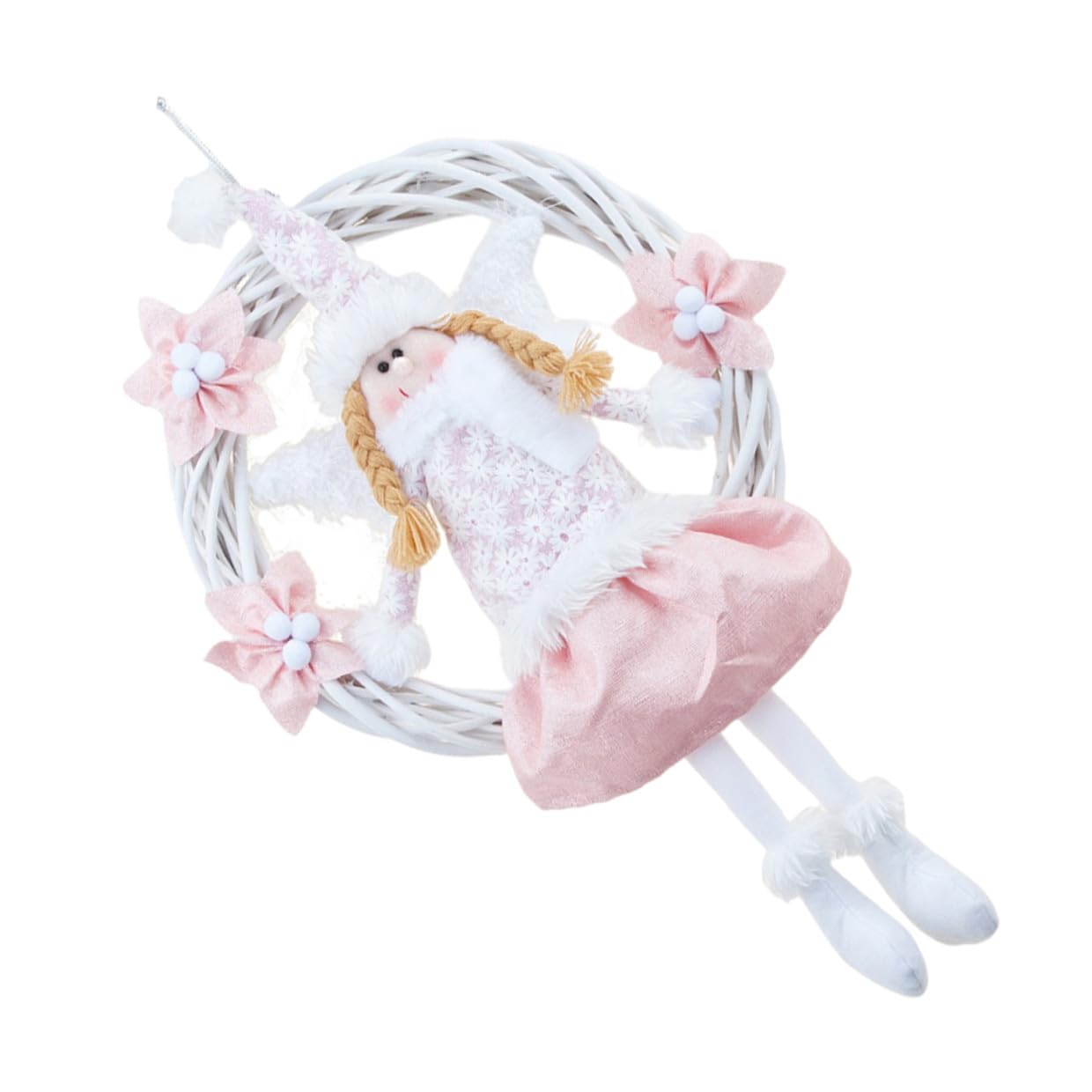 Ipetboom Guirnalda Navideña de Ángel con Aro de Flores Rosa Grande Colgante Decorativo para Puerta Decoración de Fiesta y Navidad Guirnalda para Colgar en Pared o Ventana