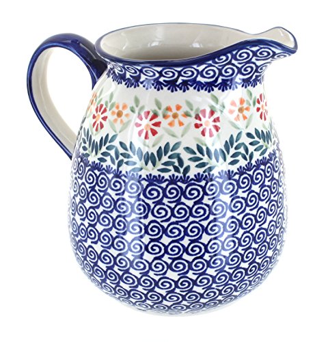 Blue Rose Polish Pottery - Orange Garden Bouquet Pitcher - 2 QT Capacity - Ceramic Water & Beverage Jug, Perfect for Serving Water, Juice, Lemonade or Iced Tea