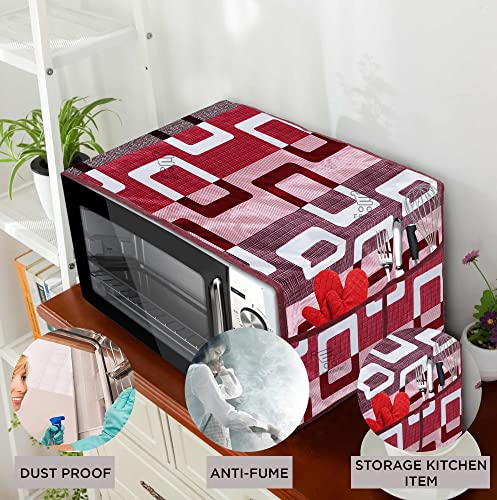 Image of Polyester 3-Layered Microwave Oven Top Cover With 4 Utility Pockets Suitable for Upto 30 Liter (Color- Purple, Size-36x14 Inches)