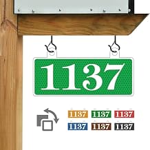 Hanging Reflective 911 Address Sign - Custom Address Plaque,House Number Sign,House Numbers for Outside,Mailbox,Lamp Post,Light Post,Metal Double Sided with Hooks 10 x 4.7