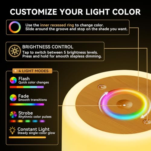 Image of Auxmir Nursery Night Light, Rechargeable 256 RGB Lamp with Timer, Brown | 5 brightness levels, touch control, 1 /2 /3-hour auto-off, built-in hanging hook for breastfeeding, diaper changes and travel