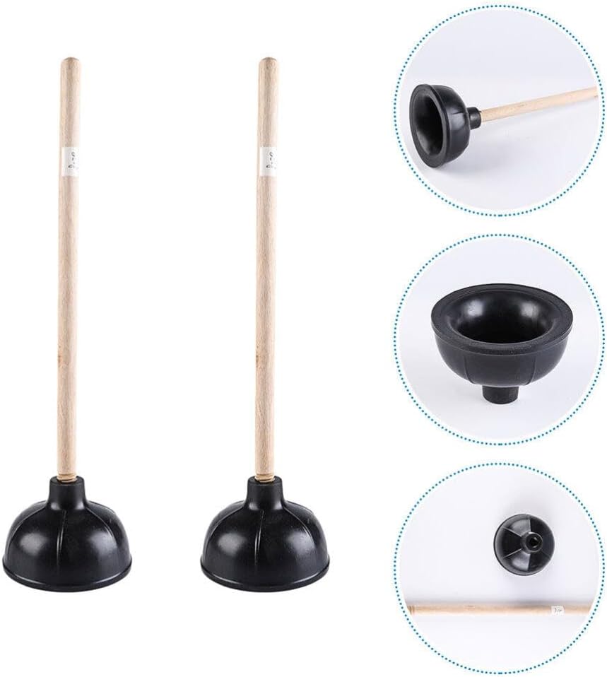 DOITOOL 2Pcs Toilet Plungers with Wooden Handles Strong Suction Bathroom Dredging Tools Easy to Use and Store 22 Inch Durable Cleaning Supplies