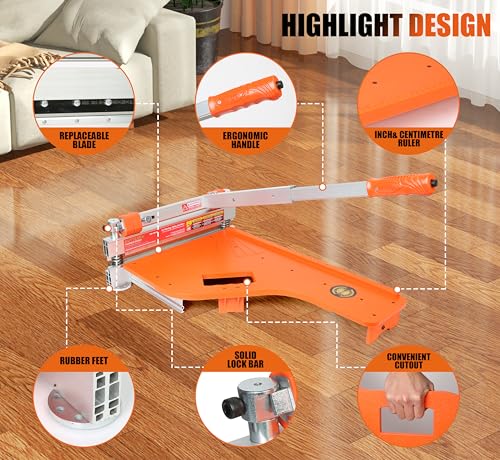 Image of CUTTEREX 13 inch Pro. Vinyl Floor Cutter-No Dust,No Noise,No Electricity. Multi-Angle Cuts for Laminate,Vinyl & More, Pro. ALU Long Leverage Handle, Orange & Wheeled