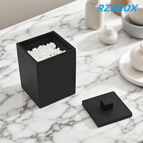 Miniatura 7 de Q-tip Soporte cuadrado de algodón con tapa de resina de algodón tarro de bolas de algodón para cosméticos, organizador de encimera de maquillaje,