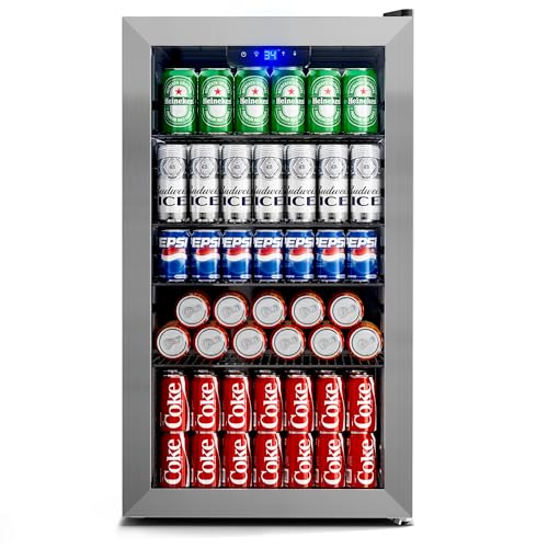 Manastin 130 Can Beverage Refrigerator, 3.2 Cu.ft Mini Fridge with Glass Door for Drink, Beer, Wine,...