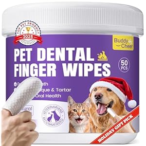 No-Rinse Dog Dental Care Wipes, Cat & Dog tooth brushing kit, Dog Wipes for Pet & Cat Teeth Cleaning, Dog toothbrush Finger Dental Wipes to Remove Plaque & Tartar, Disposable Dog Wipes – 50 Count
