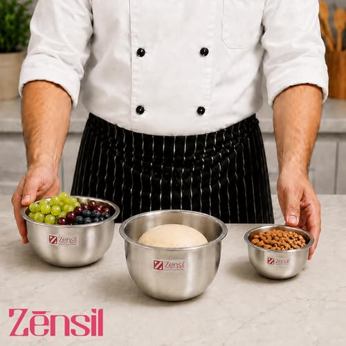 Image of Stainless Steel Mixing Bowls Set of 3 with Lids, Stackable Storage Containers, Food Grade | Refrigerator & Freezer Safe, Food Storage & Meal Prep Bowls