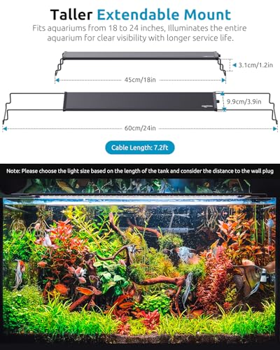 Image of SEAOURA LED Aquarium Light, 24 /7 Custom Timer, Power-Off Memory,7-Row LED 18-24in Full Spectrum Fish Tank Light, 8 Colors, 20 Brightness, Day&Night Cycle, Adjustable Mount for Freshwater Plant Growth