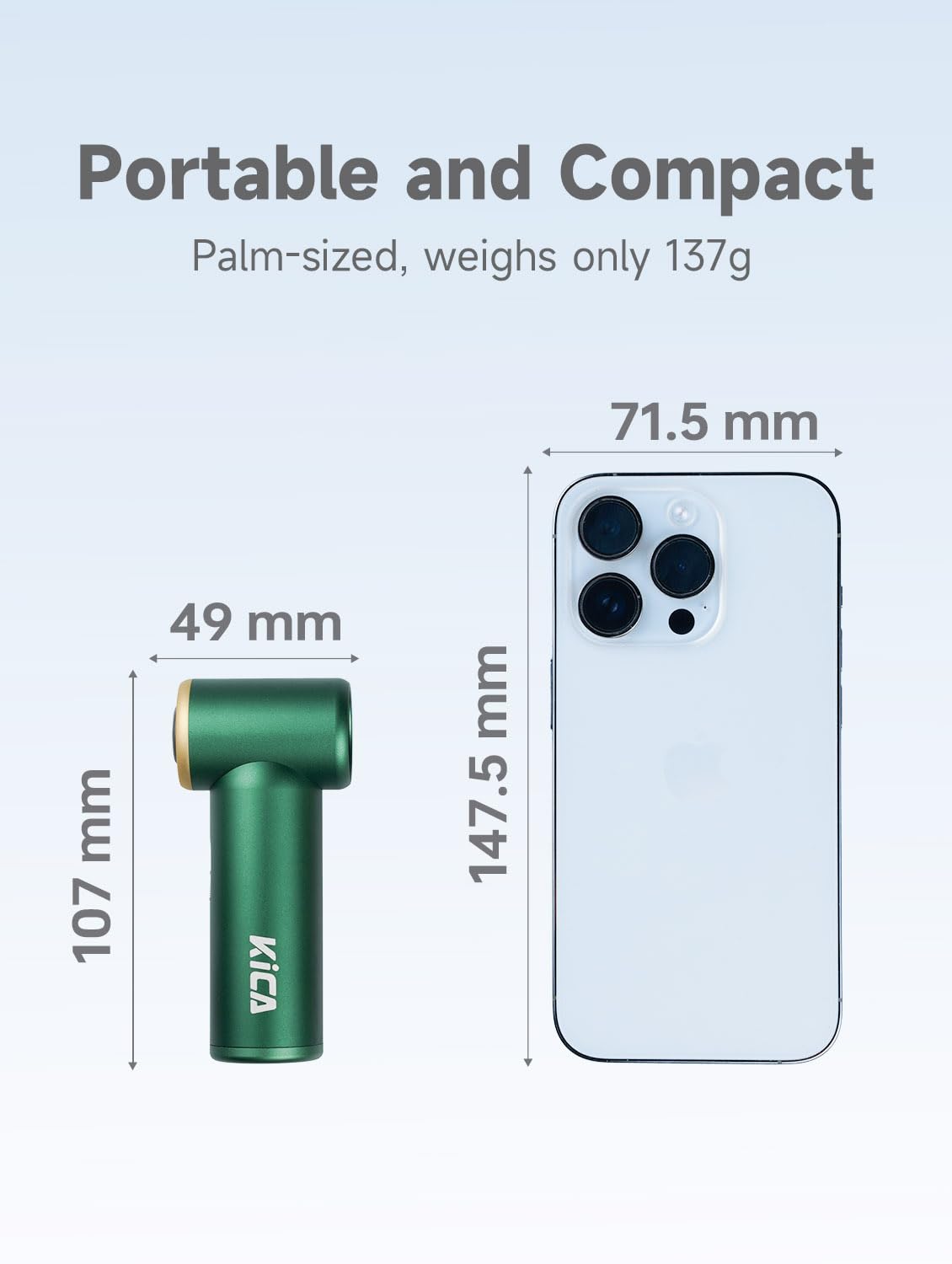 Kica Jetfan Mini Ventilatore Portatile,Ventilatore Silenzioso Ricaricabile Tramite USB,Ventilatore 3000mAh batteria,Velocità regolabile liberamente,Scocca in metallo,per Ufficio/Viaggio,Verde