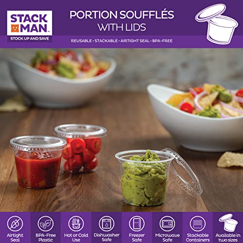[100 Sets - 5.5 Oz.] Plastic Clear Portion Cups, Snack / Yogurt /Parfait/ Pudding / Souffle /Dessert Cups, Disposable Containers With Lids 5.5Oz. #TOP4