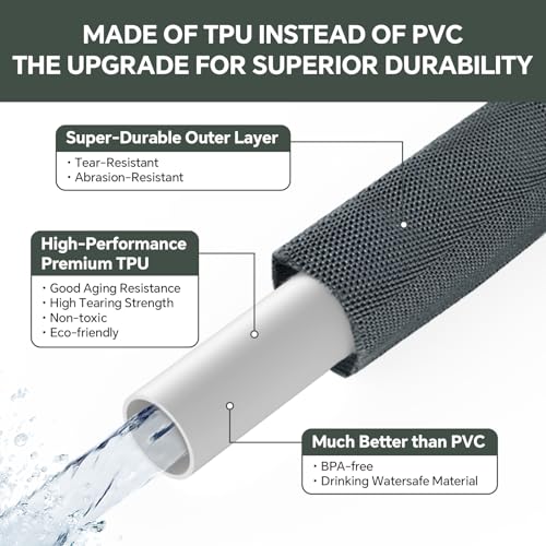 PLYPLYE Garden Hose 25ft, Made of TPU(Not PVC), Ultra-Light & Flexible Water Hose, Non-Shrinking, Easy to Store, Drinking Water Safe Material, All-weather, Black&Gray