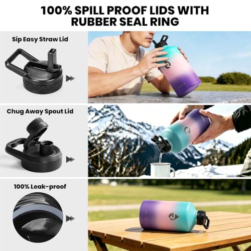 Image of RAYMYLO One Gallon Water Bottle Insulated, Triple Walled Vacuum Stainless Steel (Cold for 48 Hrs), Leak Proof & Non-BPA, Large Water Flask Jug with Paracord Handle & Straw Spout Lids