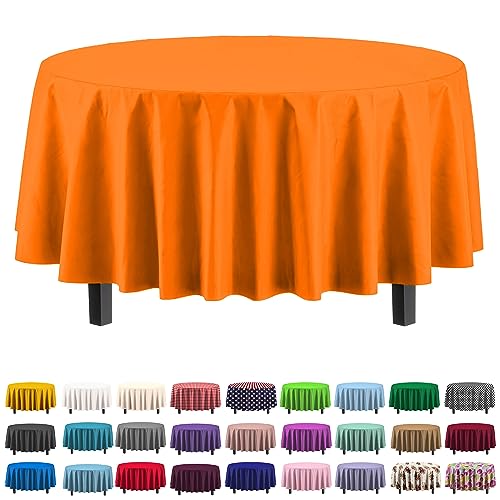Party Solids Lot de 4 nappes rondes en plastique orange - 213,4 cm - Nappe jetable pour fêtes et pique-niques